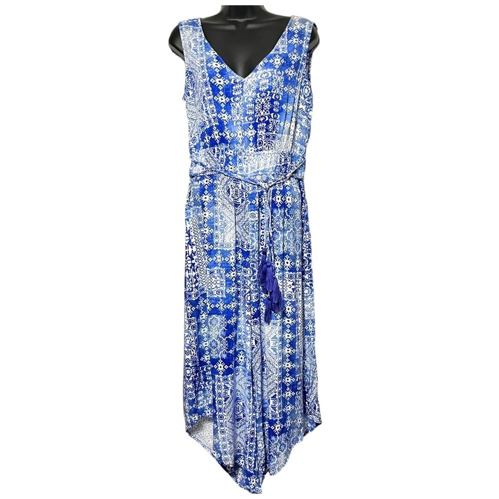 New Directions Sleeveless Smocked Waist Jumpsuit Size Small Blue